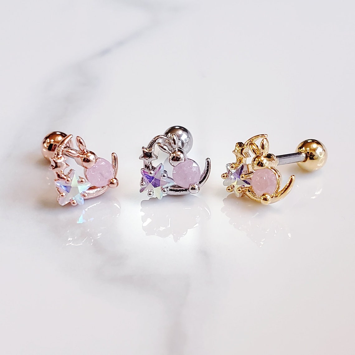 Piercing A Rabbit Star Moon Rabbit Cartilage Piercing, Surgical Steel Helix Conch Earring ...