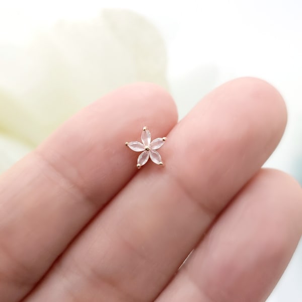 16G Rose Gold PINK Flower Stud Earring, Surgical Steel Stud Cartilage Conch Helix Piercing