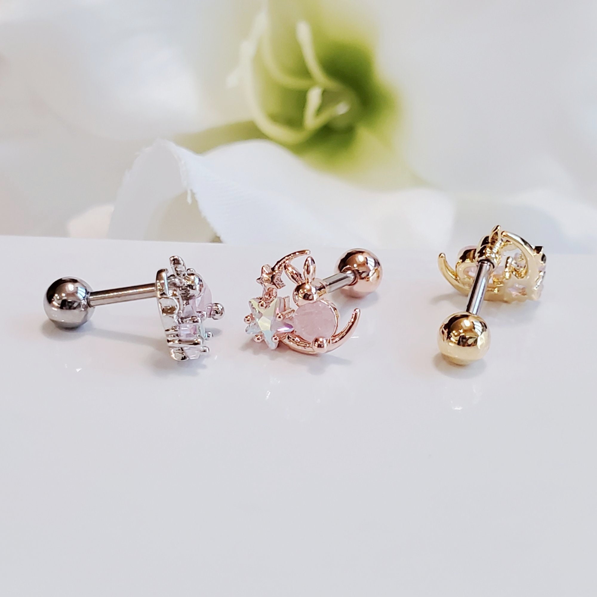 Piercing A Rabbit Star Moon Rabbit Cartilage Piercing, Surgical Steel Helix Conch Earring ...