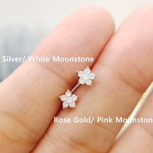 16G Tiny Flower Moonstone Cartilage Earring, Helix, Conch, Piercing