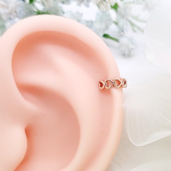 18G Rose Gold Heart Hoop One touch, Clicker Earring, Cartilage Helix Piercing