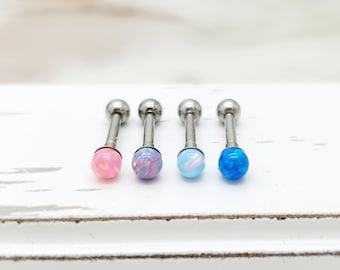Pendiente de acero quirúrgico con forma de bola de caramelo de ópalo de 16 g y 3 mm para perforación de cartílago, caracola y hélice.