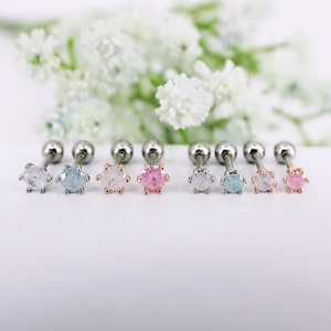 16G Ice Stone Surgical Steel Stud Earring, Cartilage Conch Helix Piercing
