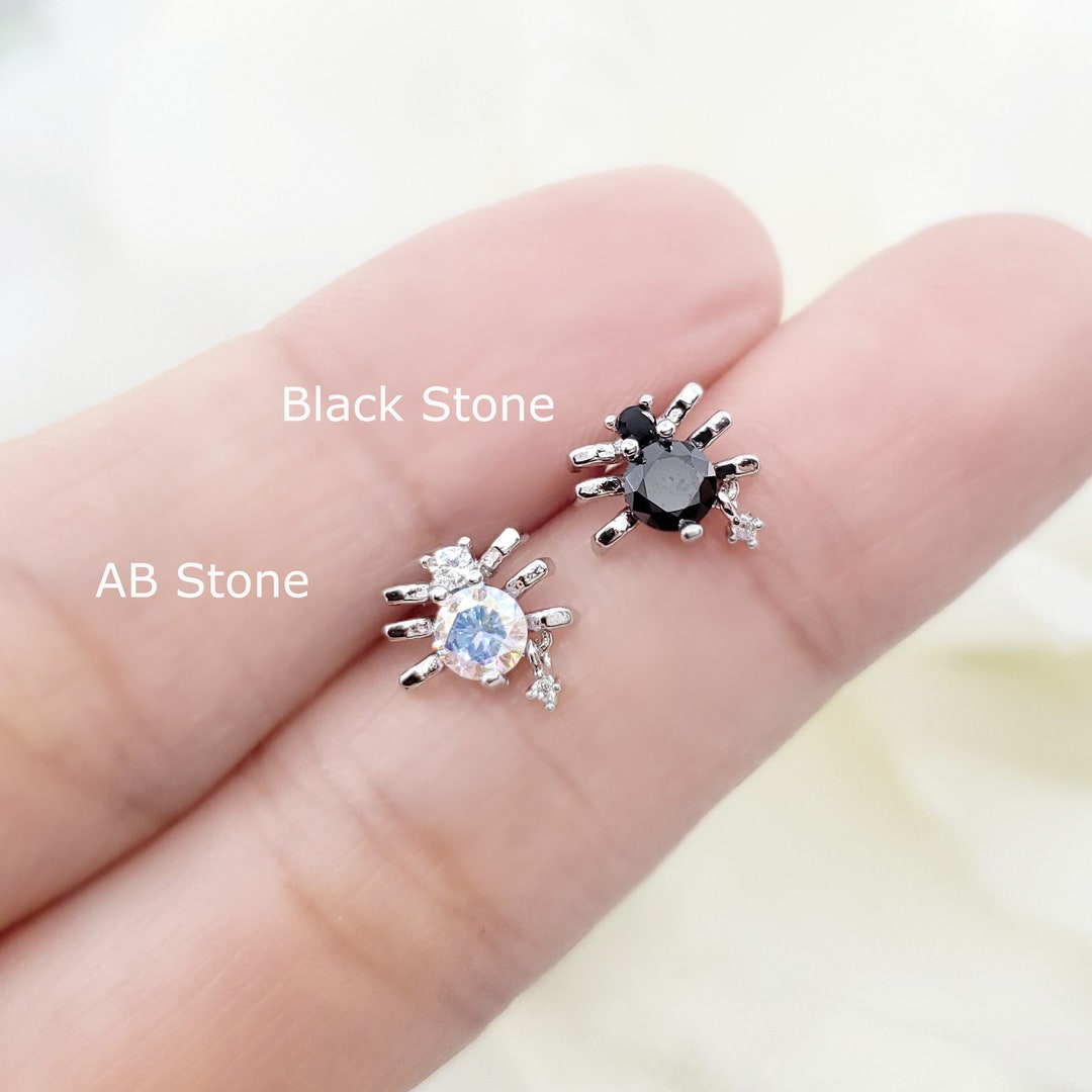 16G Fat Spider With Color Cubic Zirconia Surgical Steel Earring ...