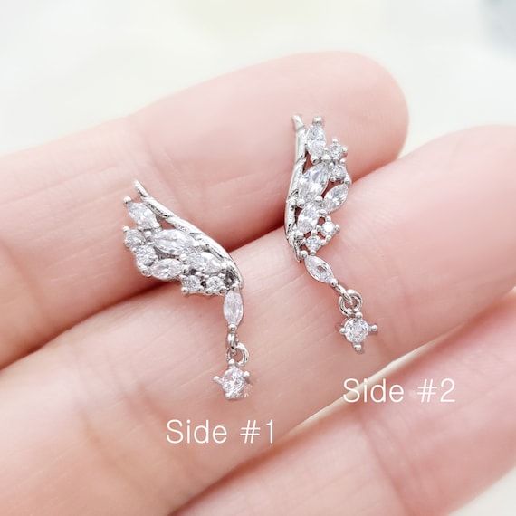 Orecchino pendente a forma di ala d'angelo 16G, piercing all'elica in zirconia cubica - Italia
