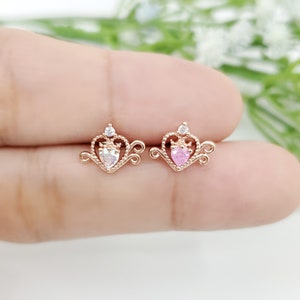 16G Princess Heart Carriage Surgical Steel Cartilage Earring/ Conch/ Helix Piercing