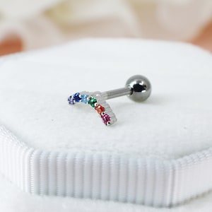 Brinco de aço cirúrgico com barra curva arco-íris 16G, 20G, 21G, piercing de cartilagem, concha, hélice, brinco minimalista, piercing de lóbulo da orelha