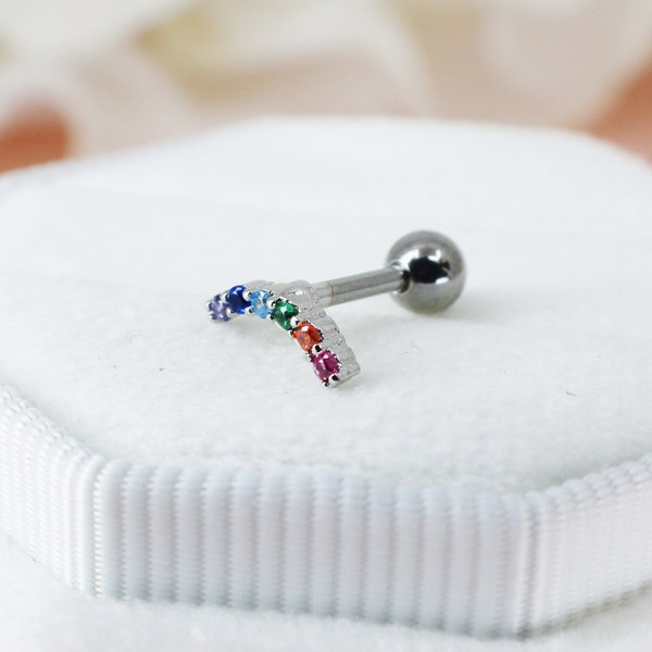 16G Rainbow Curved Bar Surgical Steel Stud Earring Cartilage Conch Helix Piercing