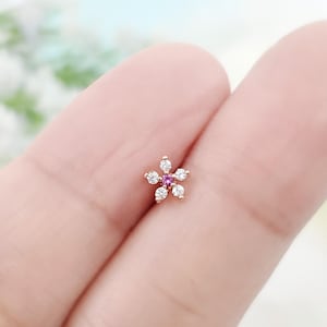 16G,20G,21G Tiny Cute Rose Gold Flower Earring, Surgical Steel Stud Cartilage Conch Helix Piercing, Blossom Daily Piercing, Ear Lobe