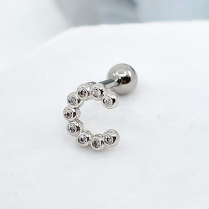 16G Bezel Set CZ Cartilage Piercing, Conch, Helix Surgical Steel Stud Earring