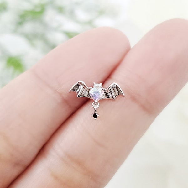 16G  Bat with dangle tiny stone Surgical Steel Stud piercing,Tragus,Cartilage Earring,Helix Piercing High Quality Body Jewellery