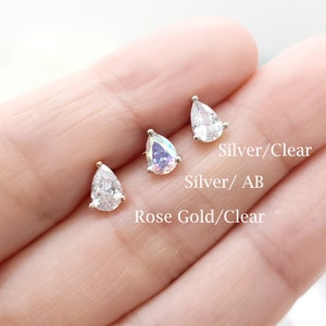 16G,20G,21G Teardrop CZ Cartilage Earring, Stud Helix, Conch, Tragus Piercing, Ear lobe piercing, minimalist earring, Gift for Her