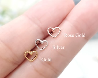 16G,20G,21G Plain Heart Line Tragus Piercing ,Cartilage, Tragus, Conch, Helix Surgical Steel Earring, Ear lobe piercing, Gift for Her