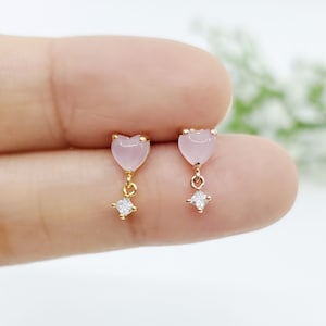 Pendiente de cartílago con forma de corazón rosa y piedra de 16 g, con forma de caracola, perforación hélix, oro rosa, perforación de cartílago dorada.