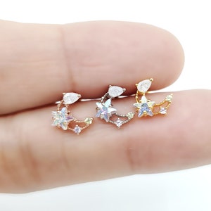Piercing AB estrela com lua 16G, 20G, 21G, cartilagem, concha, hélice, brinco de aço cirúrgico, piercing lua e estrela, piercing delicado no lóbulo da orelha