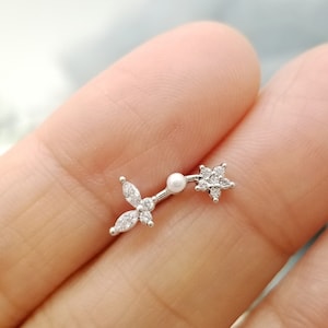 16G Butterfly and Flower Surgical Steel Stud Earring/Cartilage/Conch/ Helix Piercing