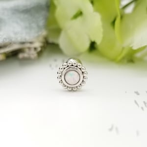 16G White Opal Round Stud Tragus, Cartilage, Helix Piercing Earring