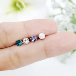 16G  4mm Color Stone Surgical Steel Stud Piercing, Cartilage Earring, Helix Piercing