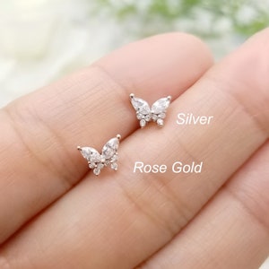 16G Butterfly Cubic Zirconia Surgical Steel Stud Earring/Cartilage/ Tragus, Helix Piercing