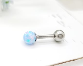 Pendiente de acero quirúrgico con bola de ópalo azul de 16 g y 4 mm para perforación de cartílago, caracola y hélice.