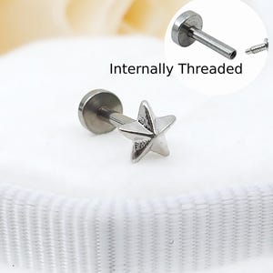 Piercing de labret de aço cirúrgico estrela 16G com rosca interna / tragus / concha / hélice / cartilagem