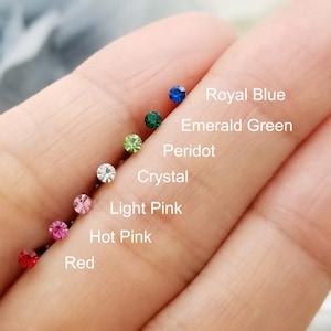 16G Tiny 2.5mm Colorful  Crystal Surgical Steel Stud Tragus Piercing, Cartilage Earring, Helix Piercing