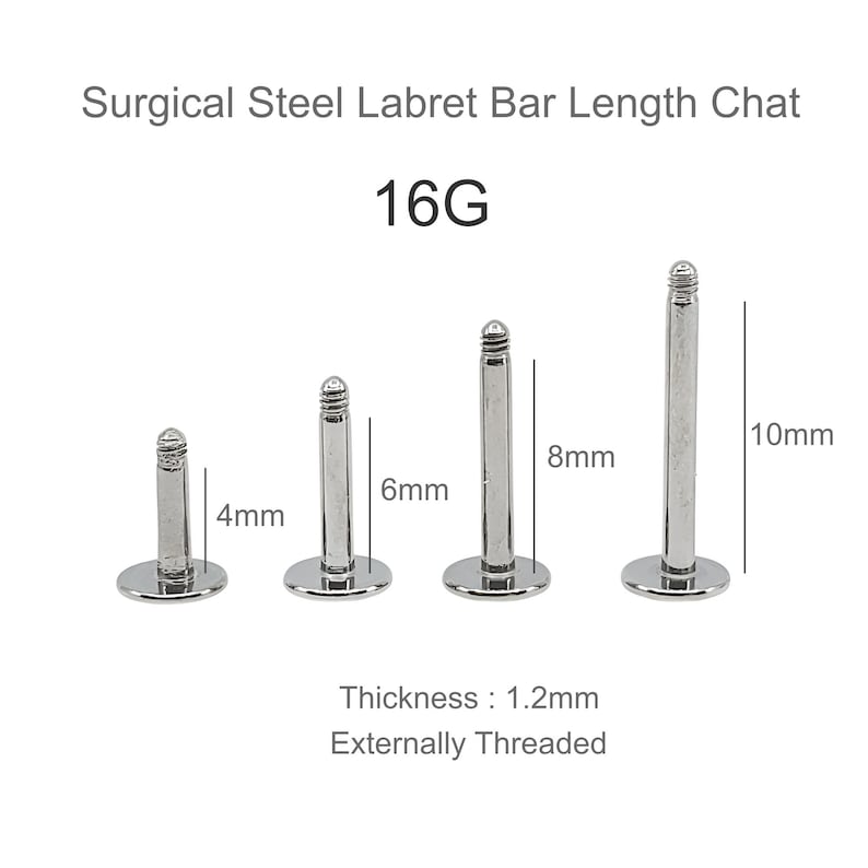 16G Externally Threaded Surgical Steel Labret Stem Post Bar - Etsy