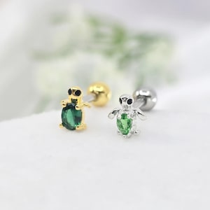16G Green Cubic Zirconia Turtle Surgical Steel Stud Earring/Cartilage Piercing/ Helix Piercing