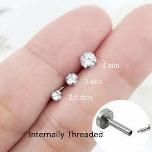 16G Clear Gem Surgical Steel Labret Lip Internally Threaded Body Earring/Labret/ Tragus/ Conch /Cartilage Piercing