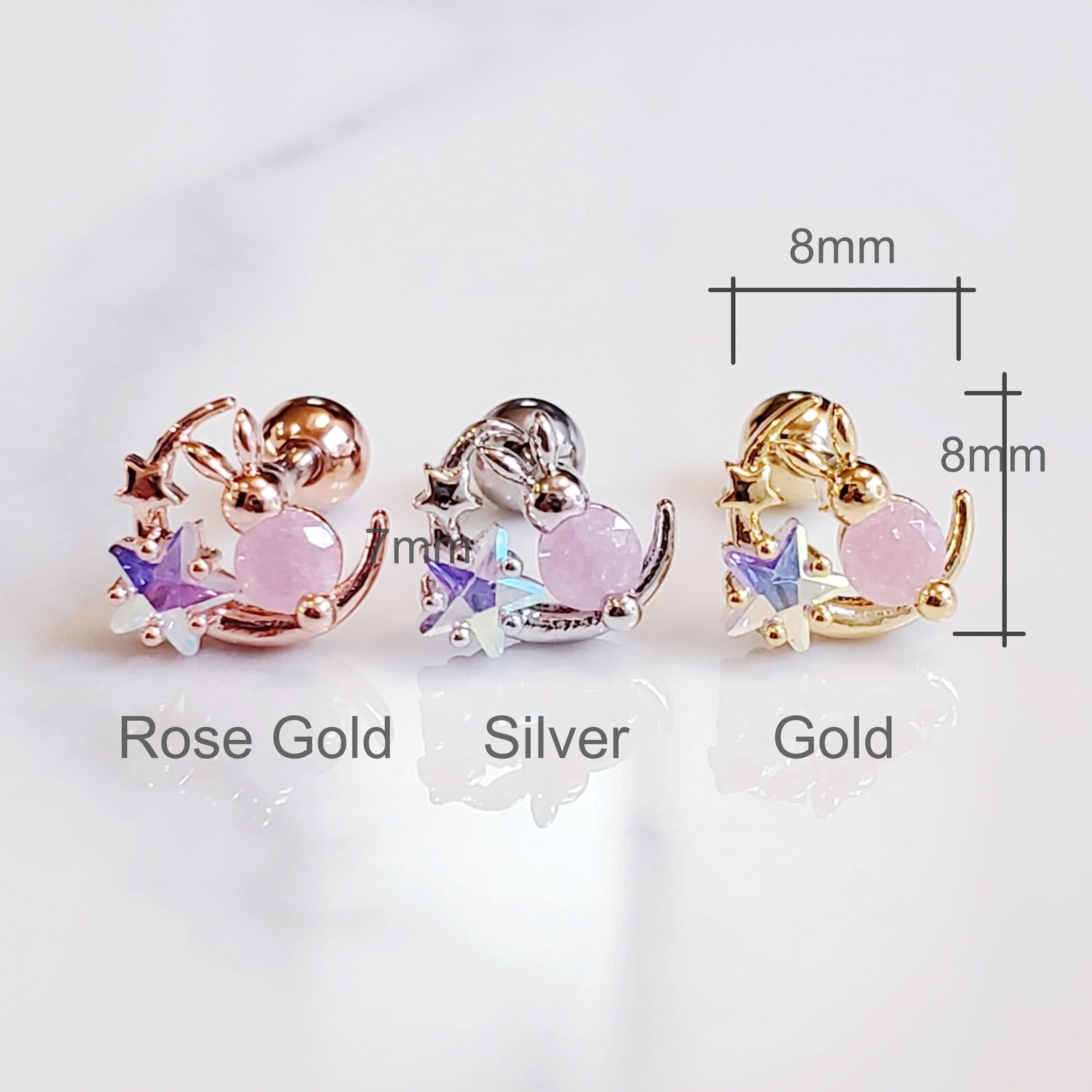 Piercing A Rabbit Star Moon Rabbit Cartilage Piercing, Surgical Steel Helix Conch Earring ...