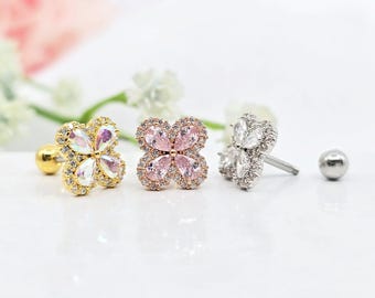 16G Flower Stud Earring, Surgical Steel Cartilage Piercing