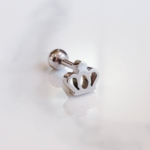 16G Crown Whole Surgical Steel cartilage earring, tiny Helix, Conch Piercing