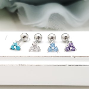 Brinco de pino com três folhas de flor 16G/ Brinco de cartilagem/ Concha/ Tragus/ Piercing de hélice