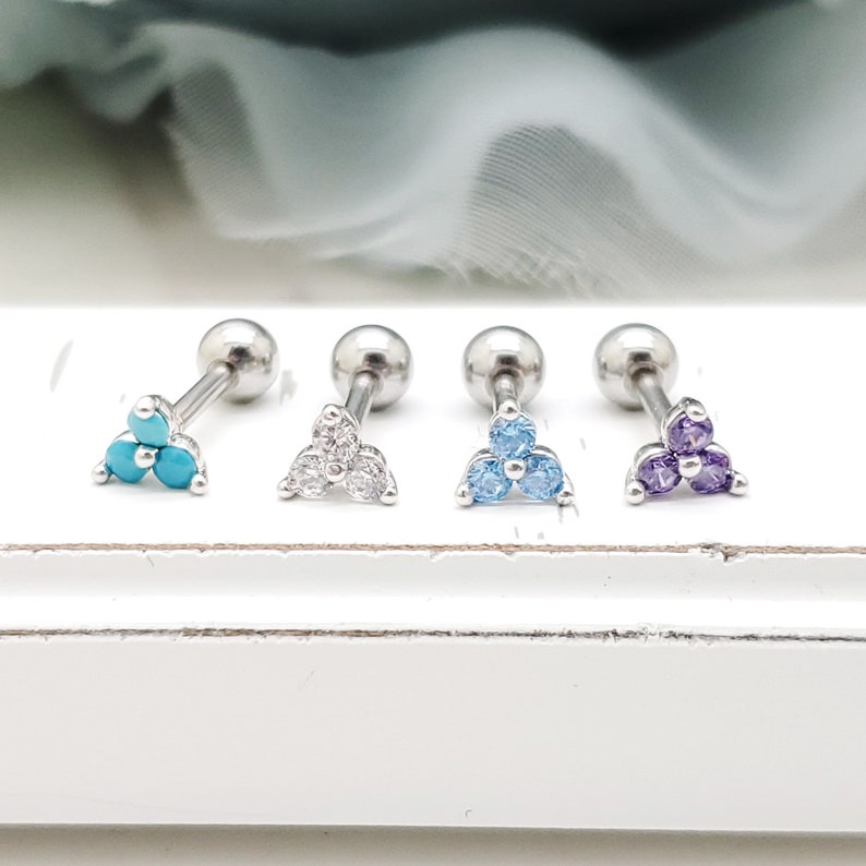 16G Three leaves Flower Stud Earring Cartilage EarringConch Tragus Helix piercing