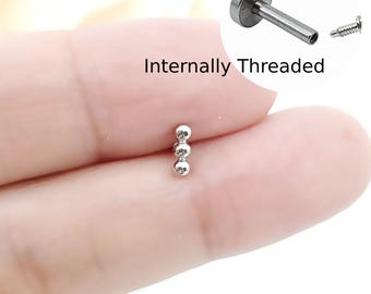 3 Mini Ball Labret, Tragus Conch Helix Cartilage, Internally Threaded, Surgical Steel, 16G