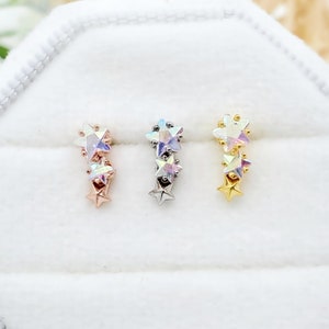 Brinco de aço cirúrgico AB Stars curvado 16G, 20G, 21G, piercing de cartilagem Conch Helix, piercing diário, piercing delicado de lóbulo de orelha