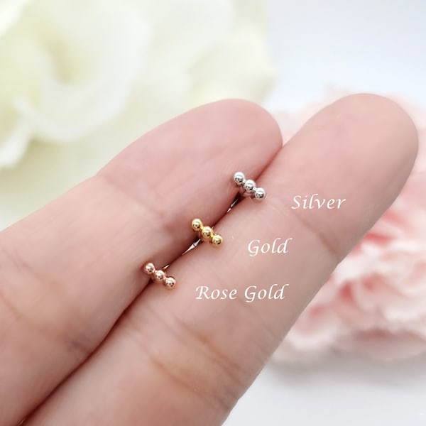 16G Mini 3 balls Bar Surgical Steel Stud earring,Tragus, Cartilage Earring, Conch, Helix Piercing