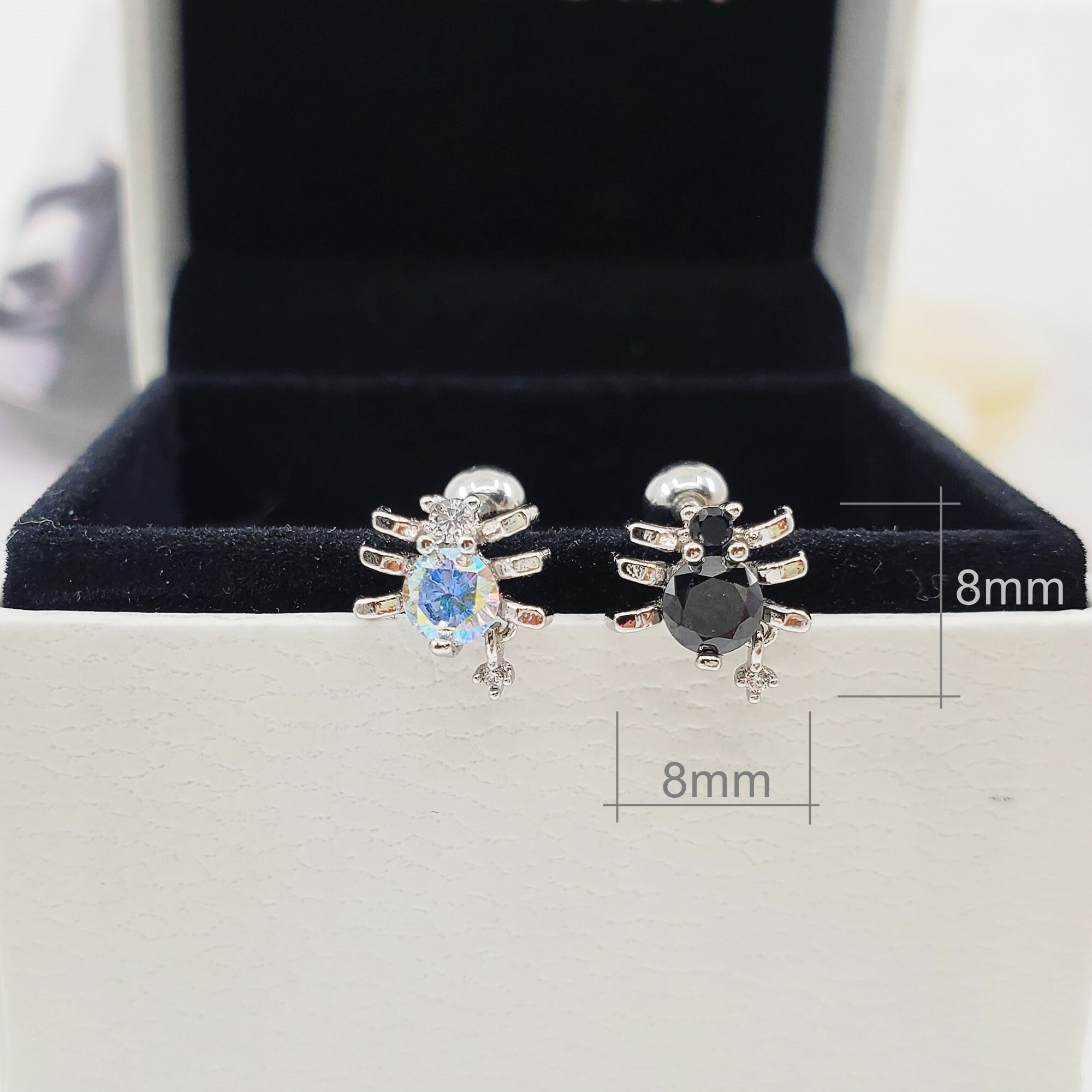 16G Fat Spider With Color Cubic Zirconia Surgical Steel Earring ...