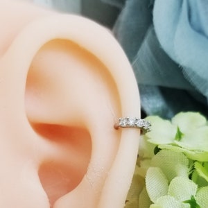 18G Hoop earring with Cubic Zirconia One Touch, Clicker Helix, Cartilage,Tragus, Daith, Piercing