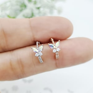 16G カーブ AB キュービックジルコニア バタフライ サージカル スチール スタッド イヤリング/軟骨/ヘリックス ピアス
