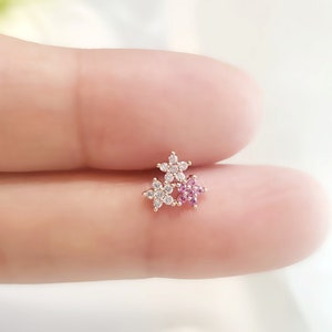 16G Triple Color Gradation Flower Surgical Steel Stud Earring/Cartilage/Conch/ Helix Piercing