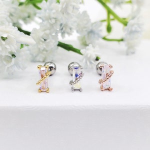 16G AB Rectangle Stone with string Surgical Steel Earring/ Cartilage Earring,Conch, Tragus,Helix piercing