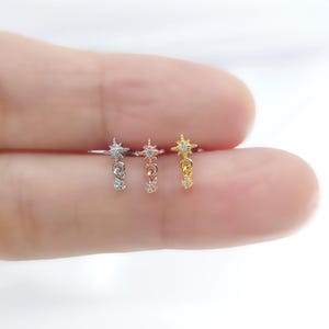 16G,20G,21G Star Drop Surgical Steel Stud Earring Dainty, CZ Dangle Earring, Helix Tragus Cartilage Jewelry, Tiny Drop,  ear lobe piercing
