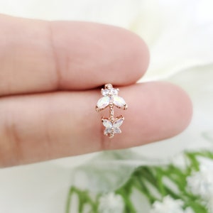 16G Curved Double Butterfly Cubic Zirconia Surgical Steel Stud Earring/Cartilage/ Helix Piercing