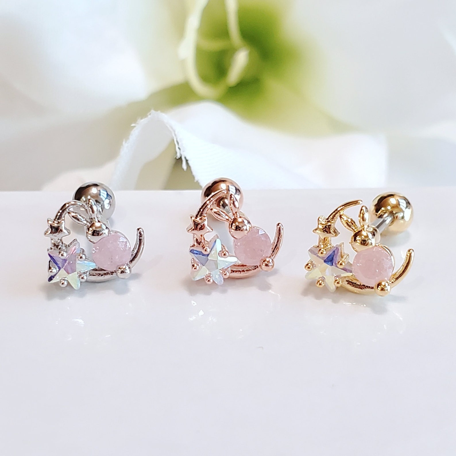 Piercing A Rabbit Star Moon Rabbit Cartilage Piercing, Surgical Steel Helix Conch Earring ...