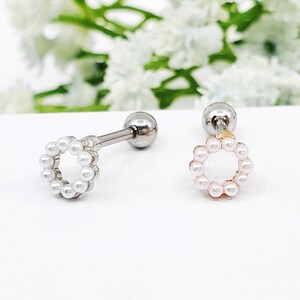 16G パール オープンサークル サージカルスチール 軟骨ピアス/コンク/ヘリックスピアス