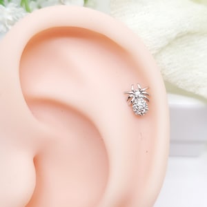 16G  Pineapple Spider Stud Earring, Surgical Steel Stud Cartilage Conch Helix Piercing
