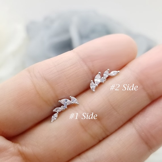 CZ Leaf Earring, Wing Cartilage Earring, Surgical Steel Stud Conch Helix Ear lobe Piercing