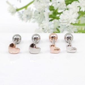 16G,20G,21G Plain Puffed Heart Piercing ,Cartilage, Tragus, Conch, Helix Surgical Steel Earring, minimalist earring, Ear Lobe