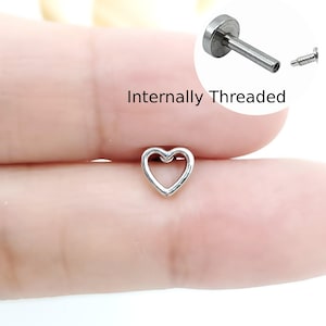 16G Plain Heart Line Surgical Steel Labret Internally Threaded Piercing/ Tragus/ Conch /Helix/ Cartilage Piercing